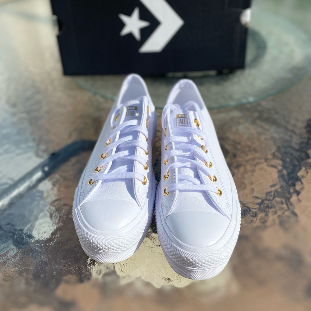 Converse Chuck Taylor All Star Lift Platform White Leather with GOLD Sneakers